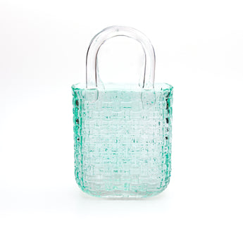 Small teal handbag vase