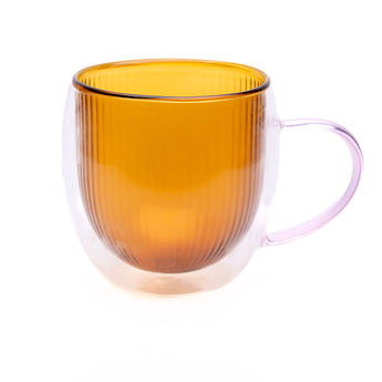 Amber ribbed glass mug