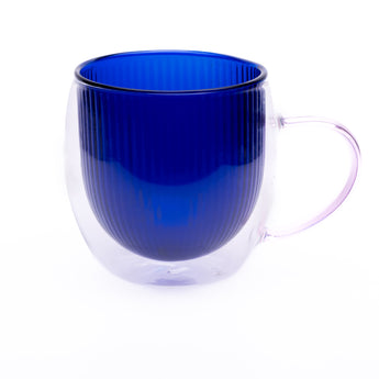 Midnight blue ribbed glass mug