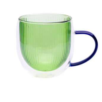 Forest green ribbed glass mug