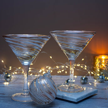 Bauble and martini gift set: White and Gold Swirl