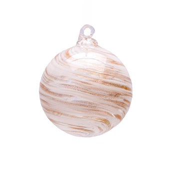 Glass Bauble: White and Gold Swirl